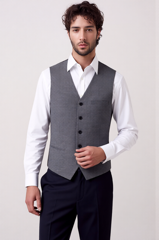 Gilet de costume classique pour homme à motif pied-de-poule coupe ajustée