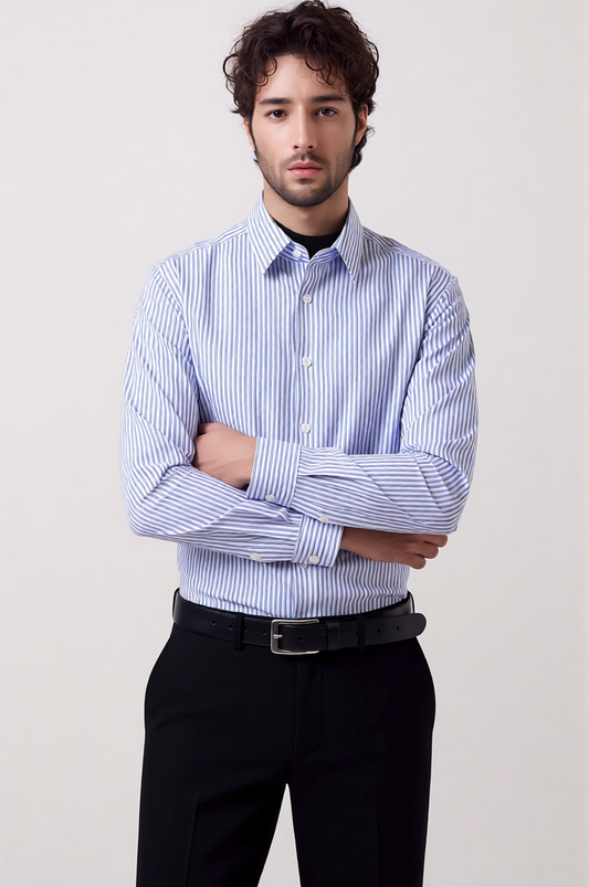 Men's 200S Wool-Blend Striped Thermal Non-Iron Dress Shirt