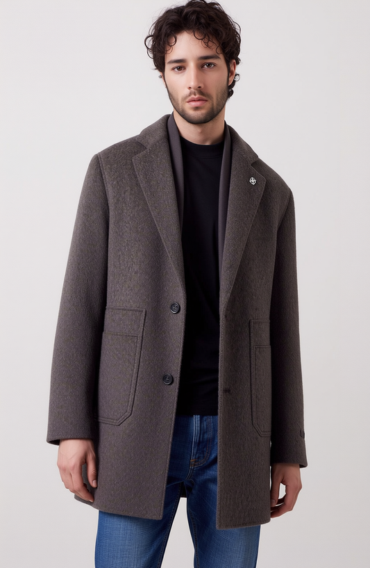 Men's Cashmere-Blend Wool Double-Faced Overcoat with Down Liner