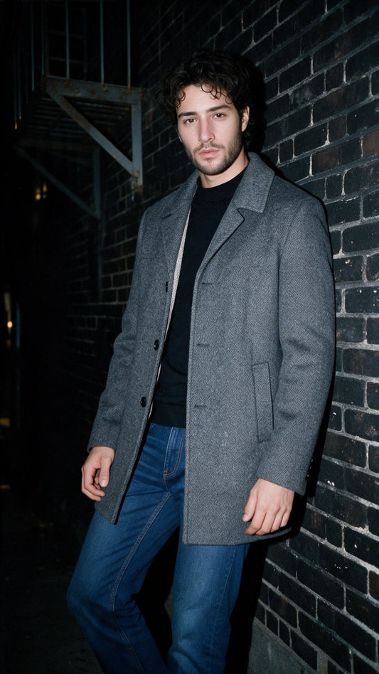 Men's Wool-Blend Double-Faced Overcoat with Detachable 90% Duck Down Liner
