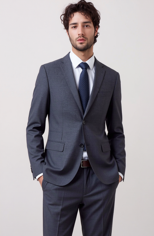 Men's Classic Slim-Fit Micro-Stretch Grey Suit Set