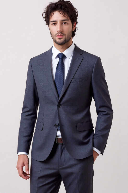 Men's Classic Slim-Fit Micro-Stretch Grey Suit Set