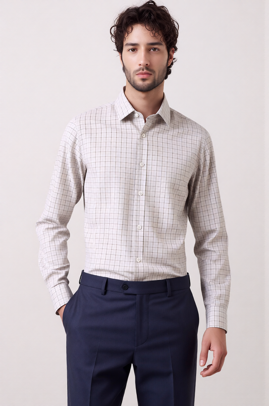Men's 200S Wool-Blend Plaid/Striped Thermal Non-Iron Dress Shirt