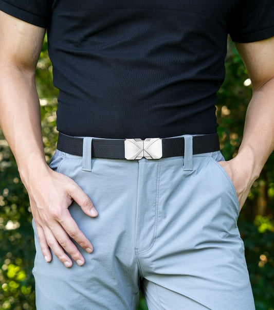 Men's Quick-Release X-Buckle Stretch Elastic Belt - Precision Alloy Buckle Adjustable Belt