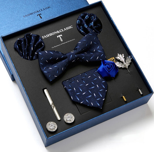 Men's Luxury 1200-Needle Jacquard Tie & Bow Tie Set - 7-Piece Executive Gift Box